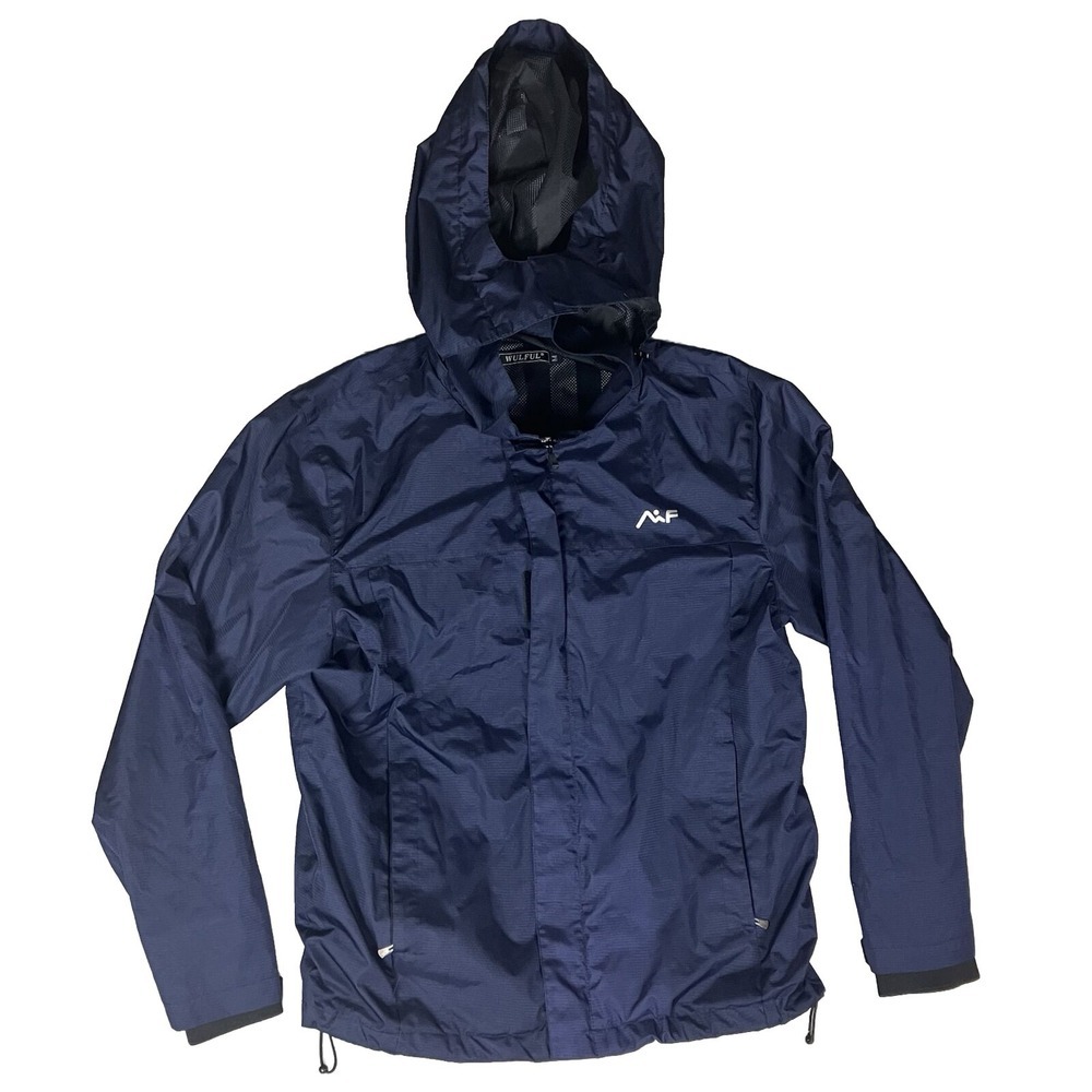 Wulful Jacket Mens Medium Blue Full Zip Windbreaker Raincoat Hoodie Outdoor